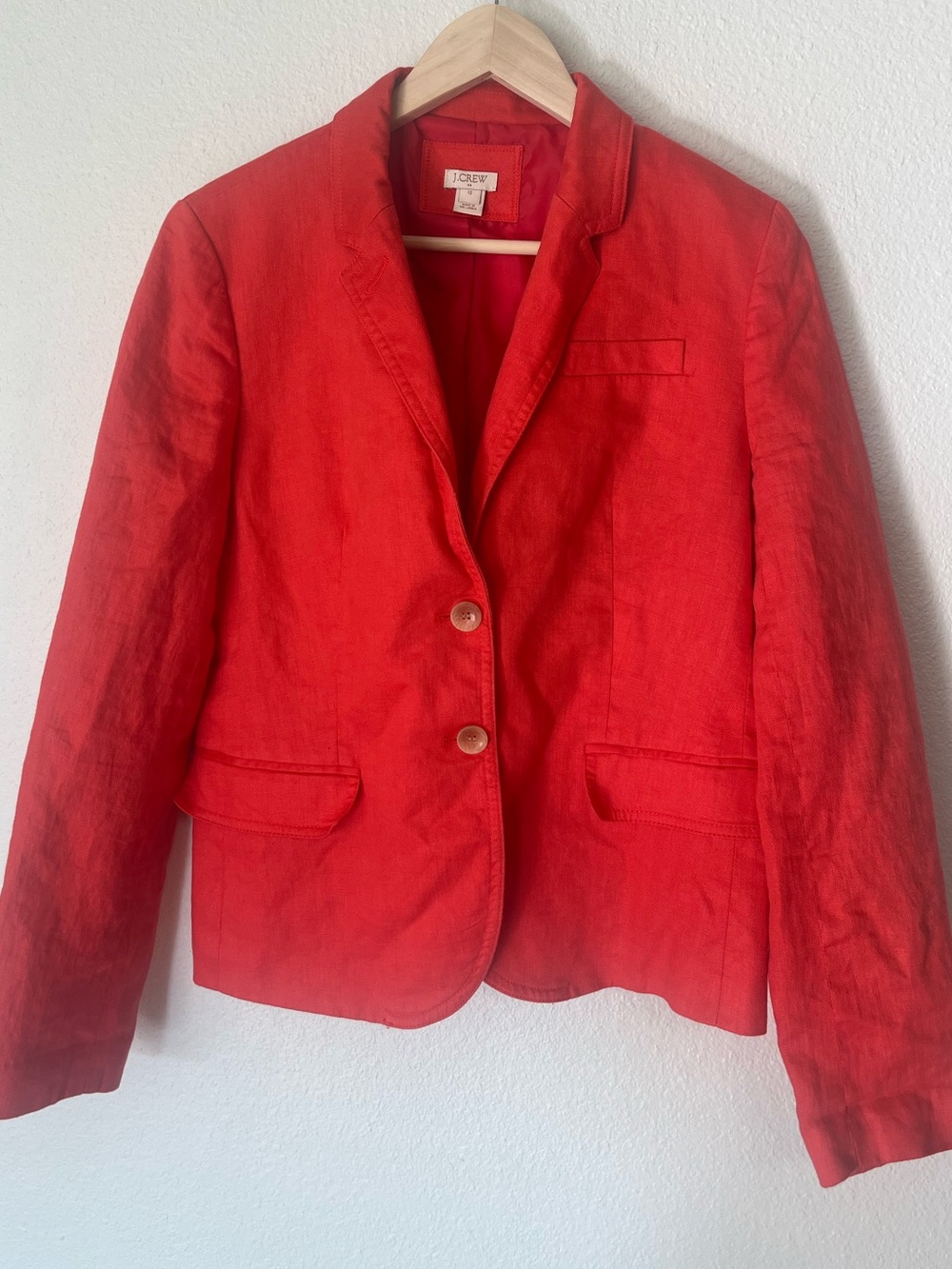 J. Crew Bright Red Linen-Blend Two-Button Blazer 100% linen